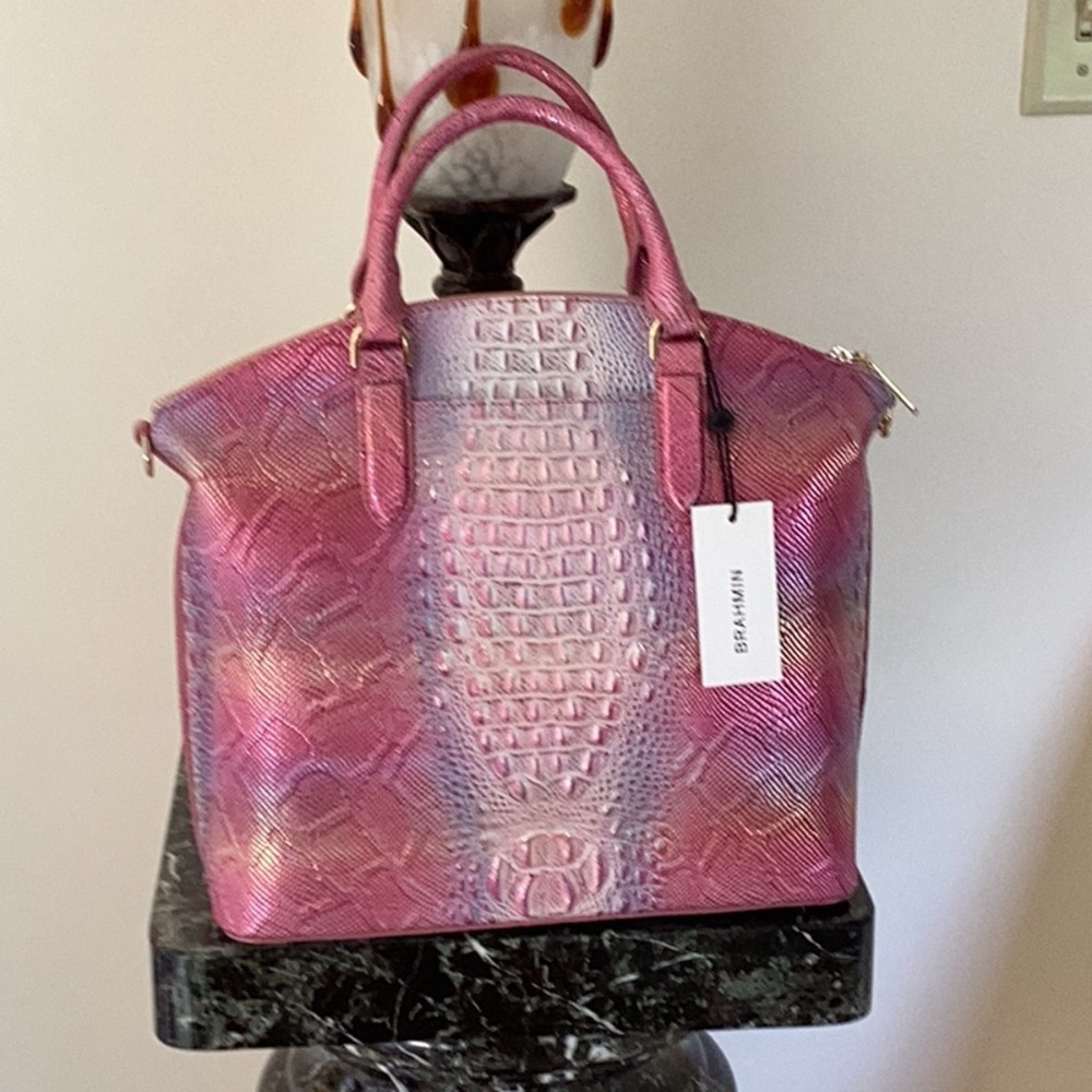 Brahmin Pink and Purple Satchel with Crocodile Texture - Picture 11 of 15